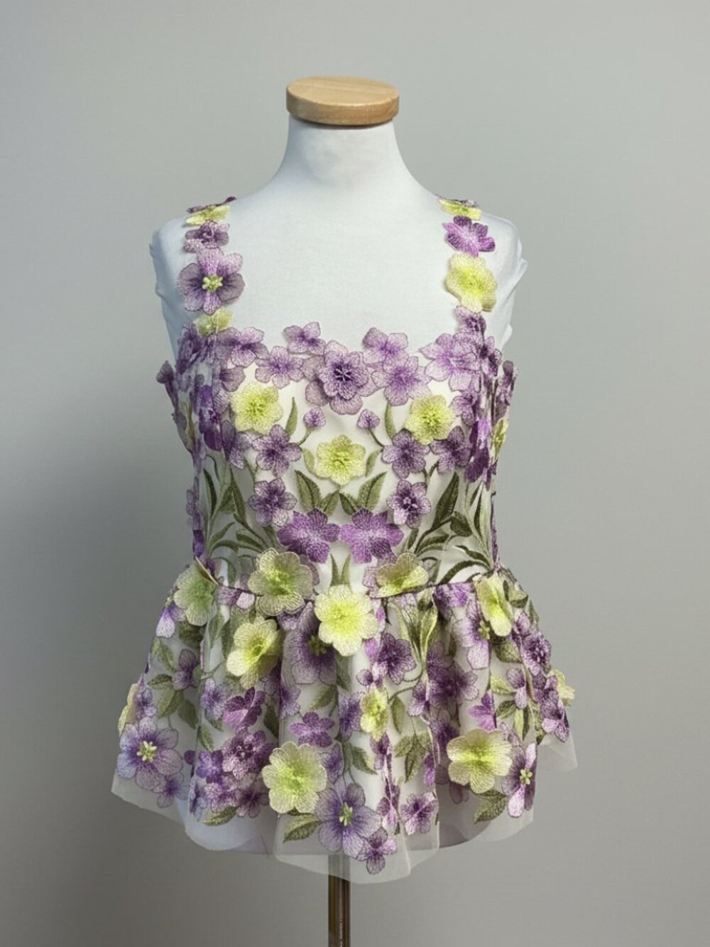Muse by Marchesa lavender and lime floral appliqué blouse, size 10, NWT!